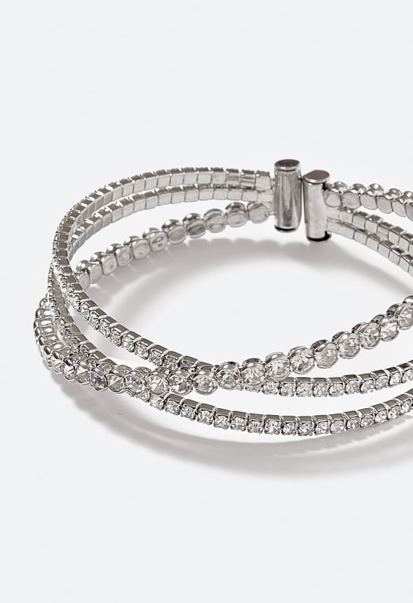 Elena Crossover Rhinestone Cuff Silver