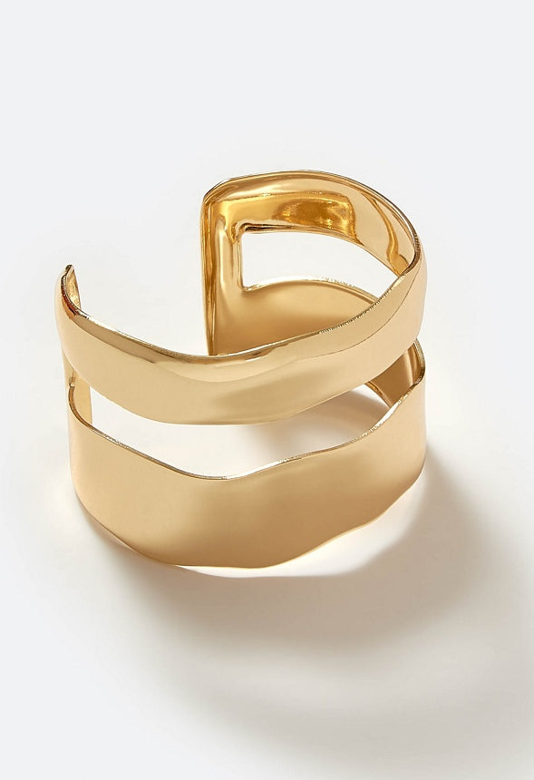 Rea Adjustable Smooth Metal Wave Effect Cuff Gold