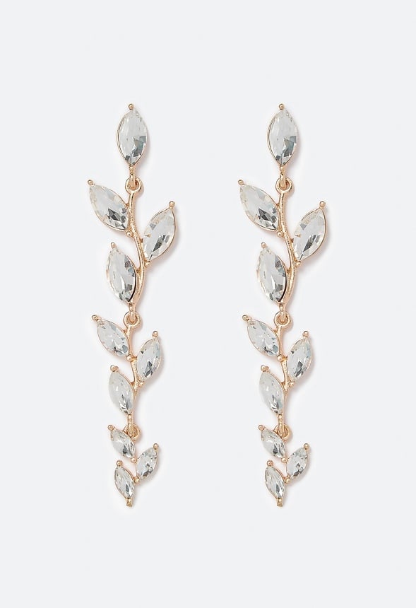 Celia Leaf Drop Earrings Clear/ Gold