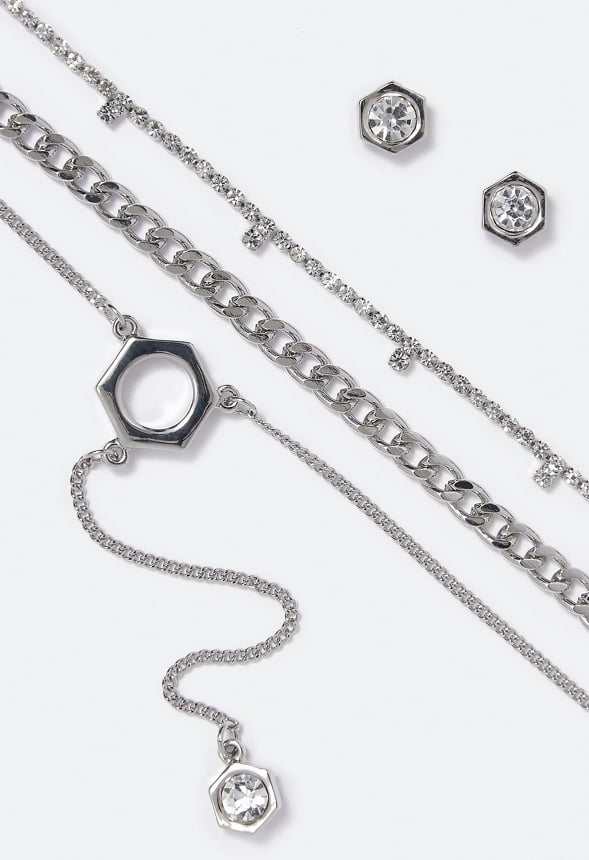 Gemma Layered Ring Necklace Silver