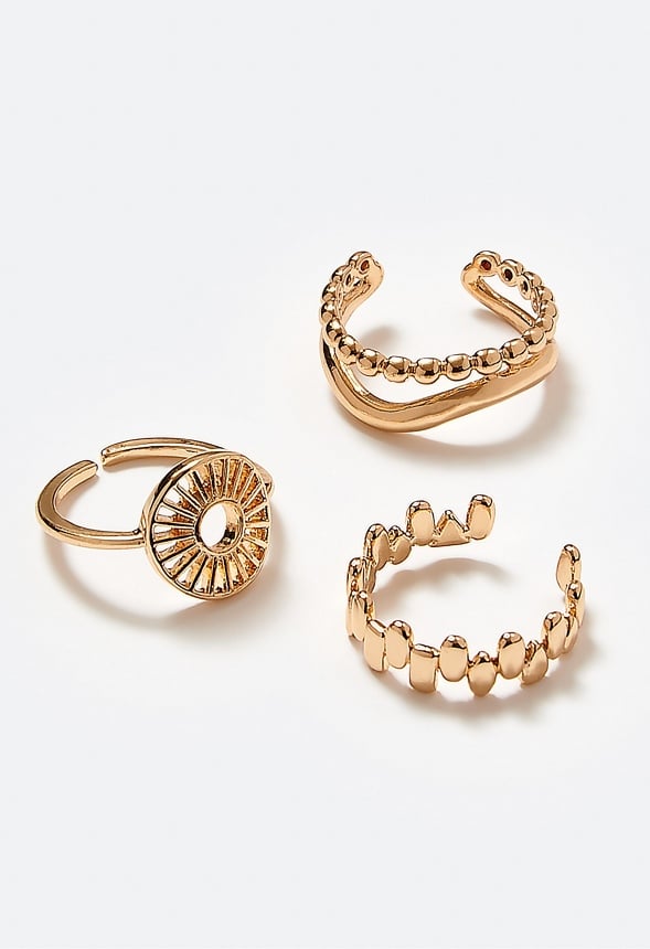 3-Pack Brie Open Back Boho Metal Rings Gold