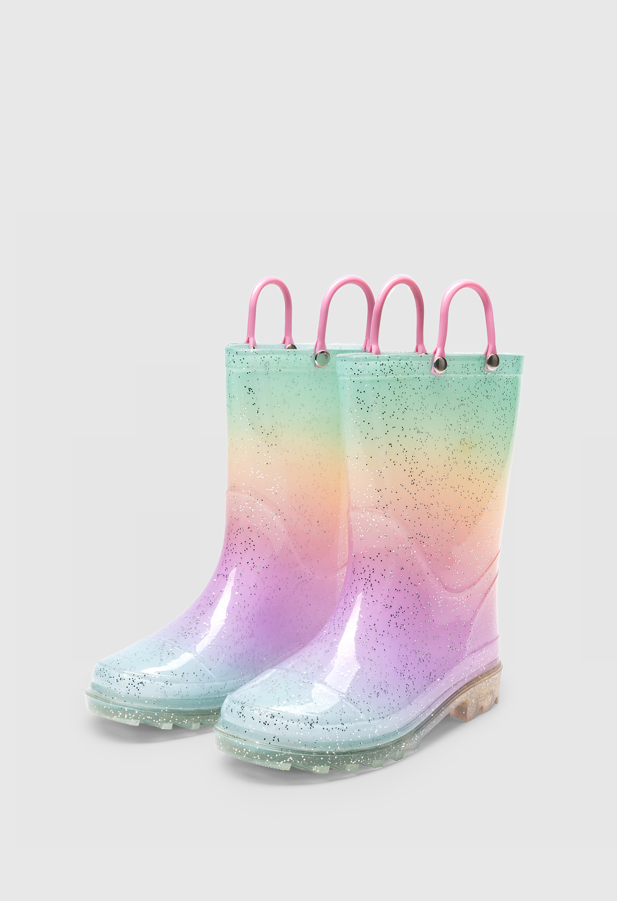 Kids Glitter Rain Boots Waterproof Easy-On Handles Outdoor Play Shoes