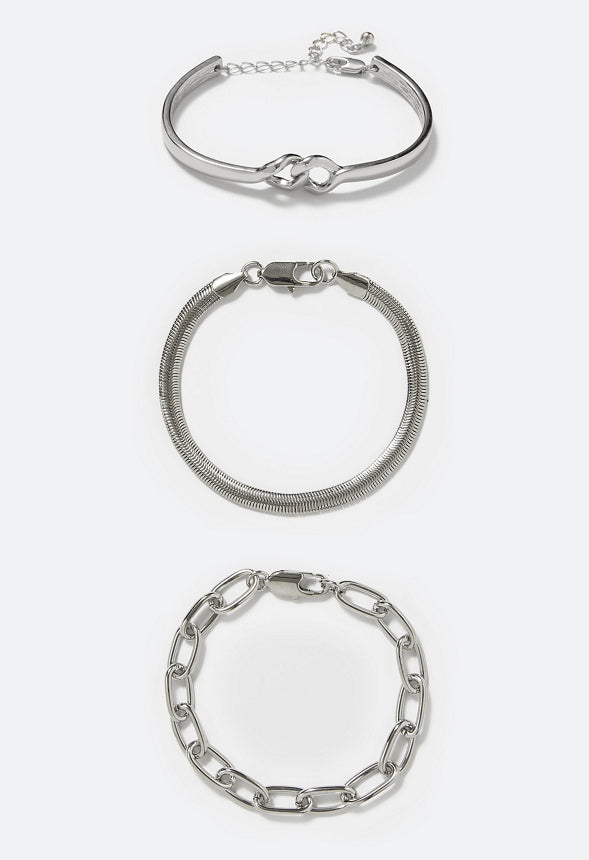 Rox Multi Chains Bracelets Pack Silver