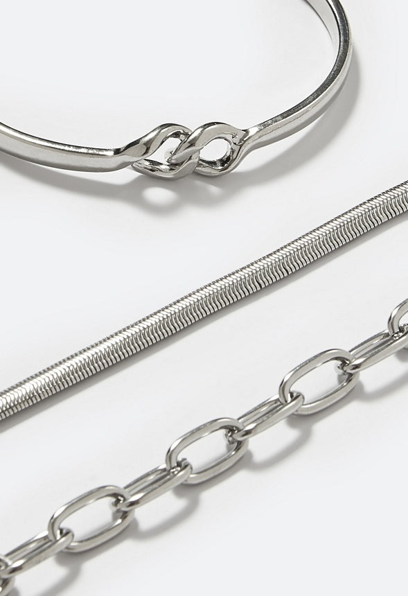 Rox Multi Chains Bracelets Pack Silver
