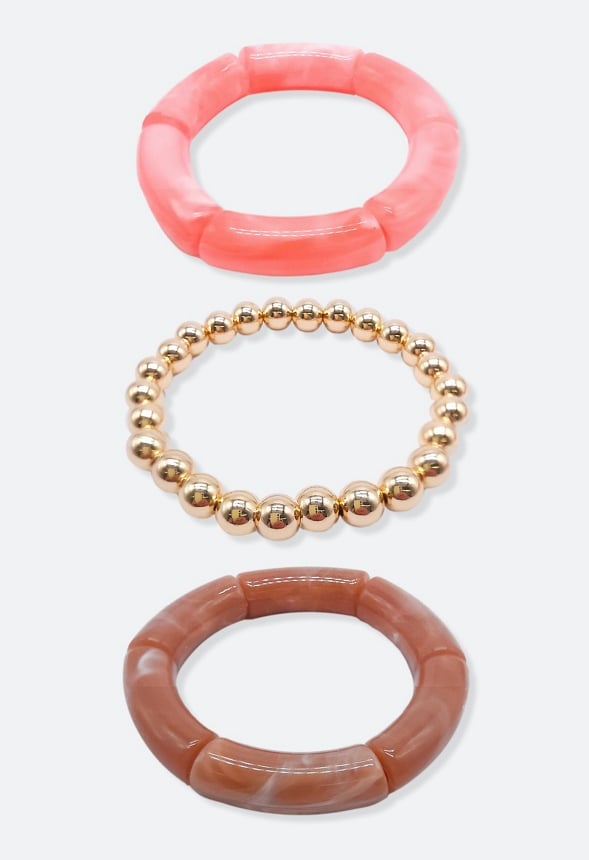 3-Pack Of Josie Mix Stretch Bracelets Coral Mix/ Gold