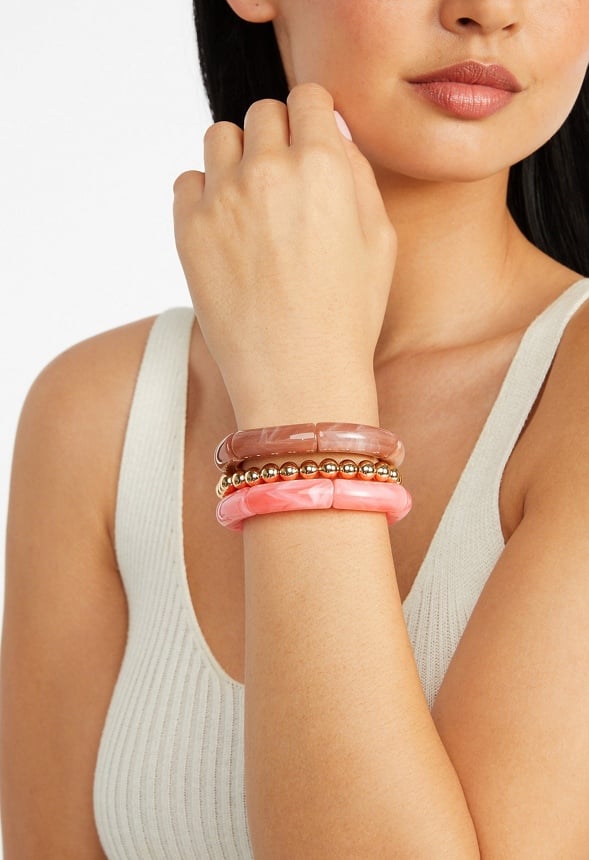 3-Pack Of Josie Mix Stretch Bracelets Coral Mix/ Gold