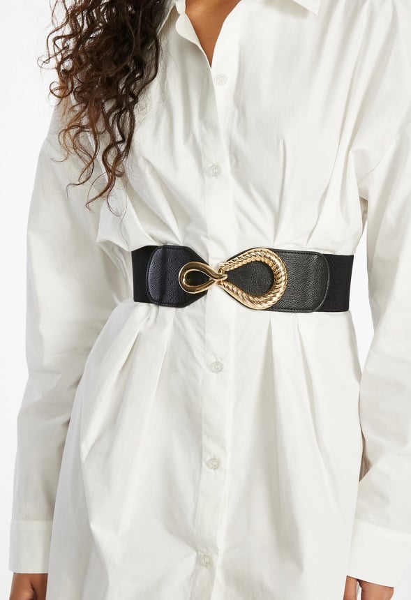 Lara Elasticated Waist Belt With Smooth And Rope Effect Link Fastening Black