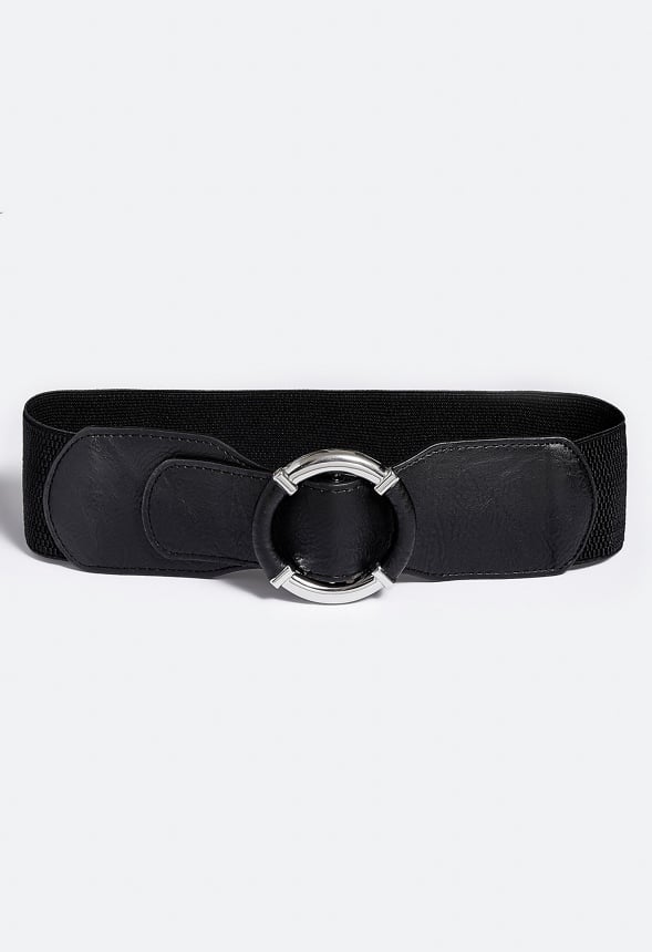 Liu Elastic Waist Belt With Metal Ring Detail Black/ Silver