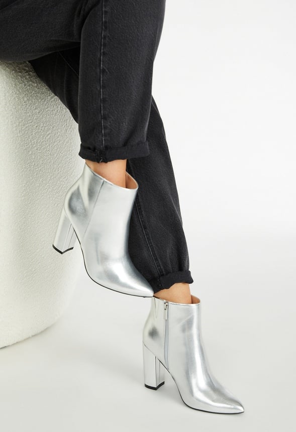 Rosamund Block Heeled Ankle Boot Silver