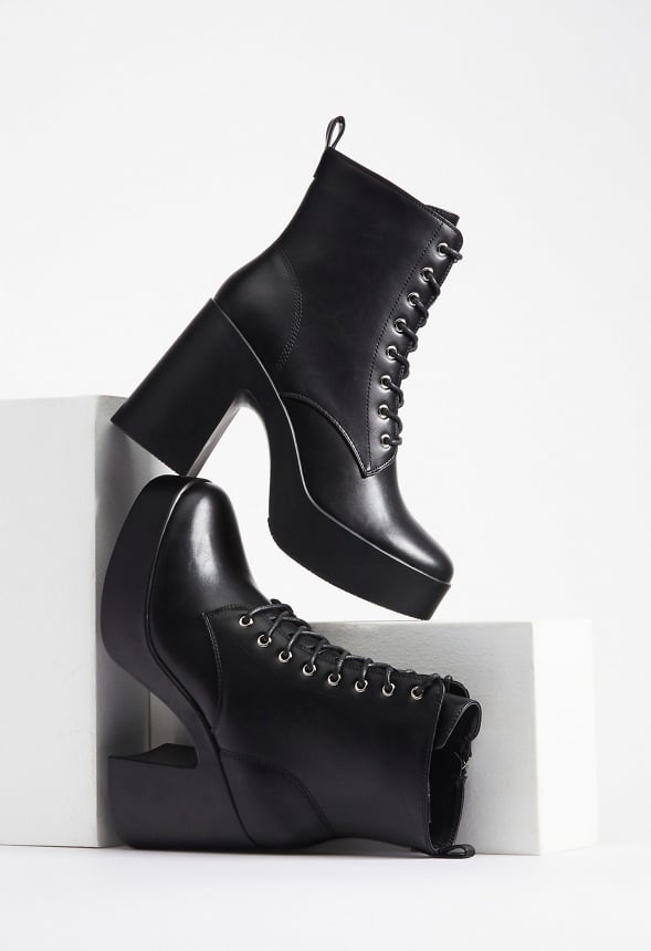 Letty Block Heeled Lace-Up Ankle Boot Black