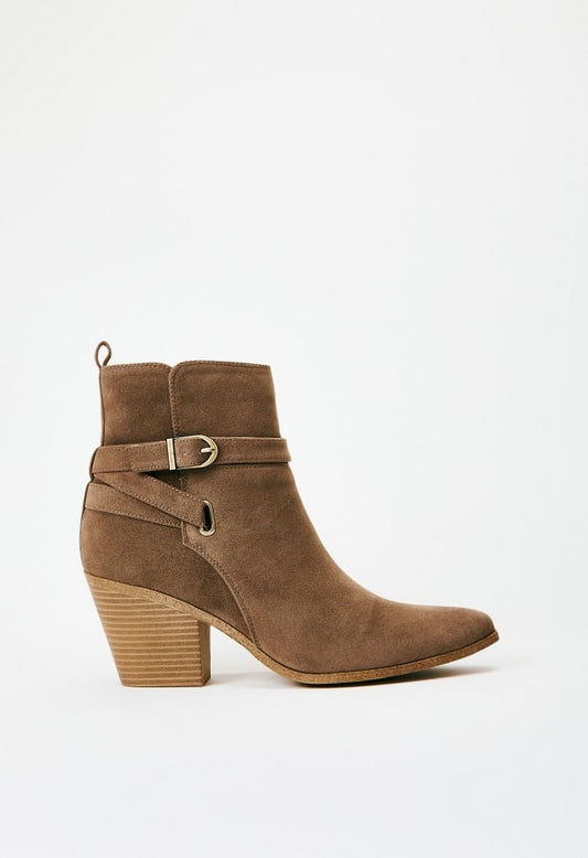 Della Block Heeled Bootie Taupe