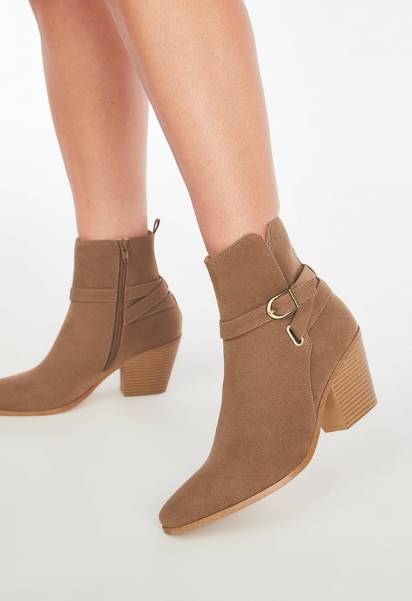 Della Block Heeled Bootie Taupe