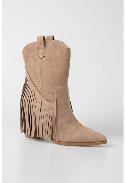 Maisie Fringed Cowboy Boot Taupe