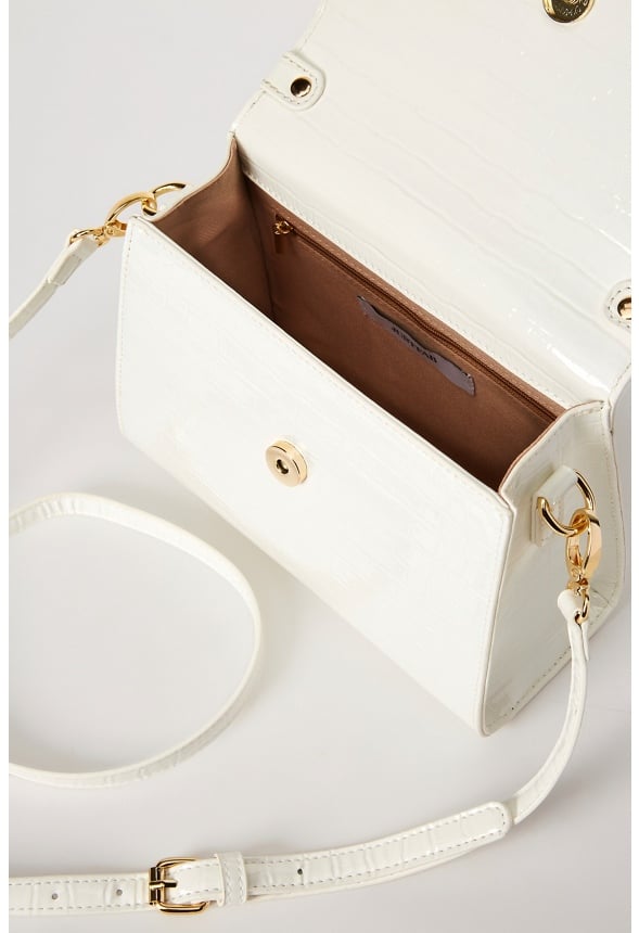 Chain Hardware Top Handle Crossbody Bright White Croc