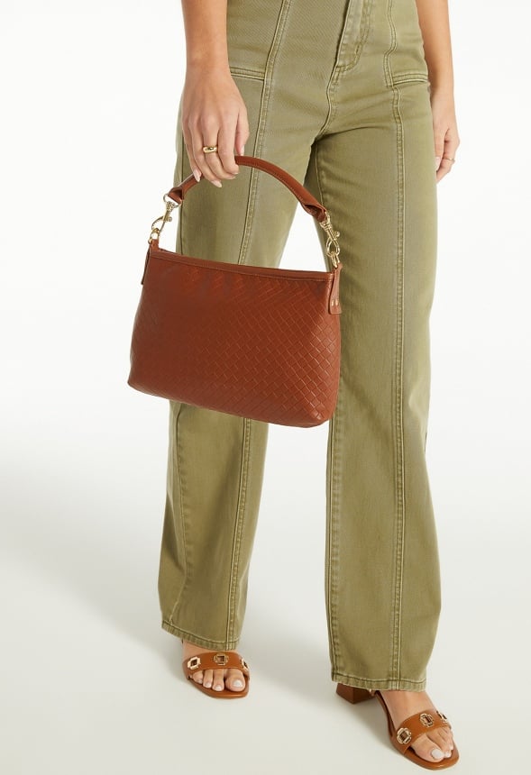 Woven Pouch Crossbody Leather Brown