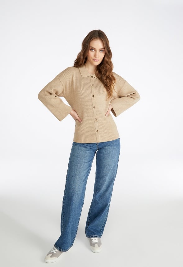 Soft Button Down Sweater Cardigan Taupe