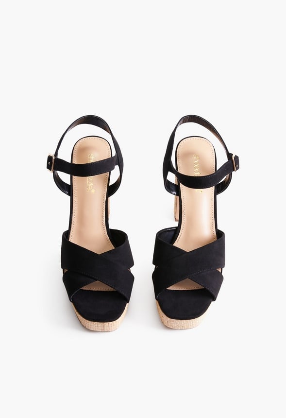 Tina Crossover Platform Sandal Black/ Raffia