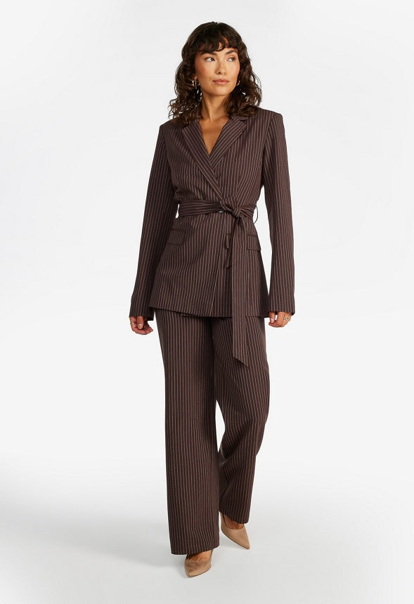 Belted Blazer Cappuccino/ White Pinstripe