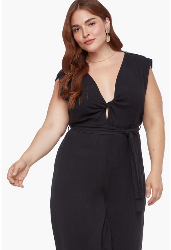 Twist Front Jumpsuit Black Caviar
