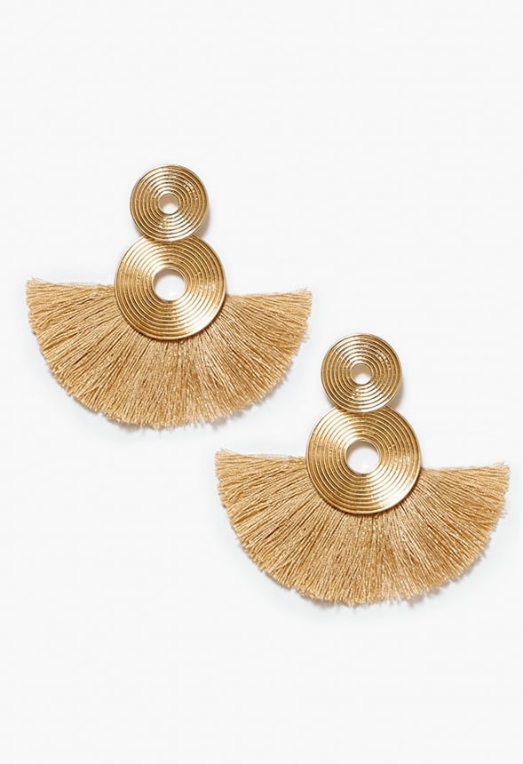 Amara Organic Disc And Fringe Drop Earrings Gold/ Brown