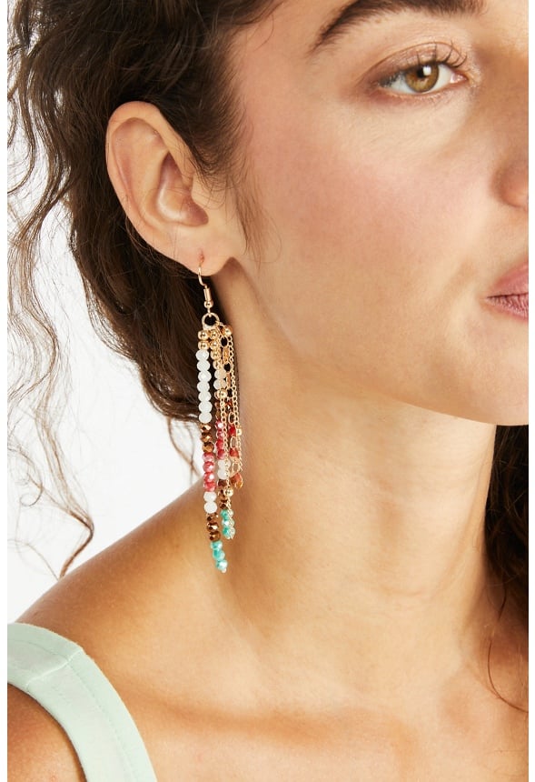 Jessica Beads and Chain Strand Earrings Pink/ Teal/ Gold