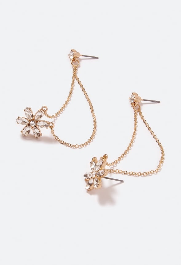 Kiera Linked Glass Flower Stud Crystal/ Gold