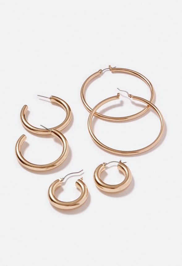 3-Pair Pack Zara Smooth Hoop Earrings Gold