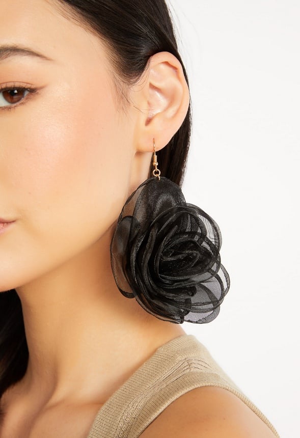 Della Organza Flower Drop Earrings Black