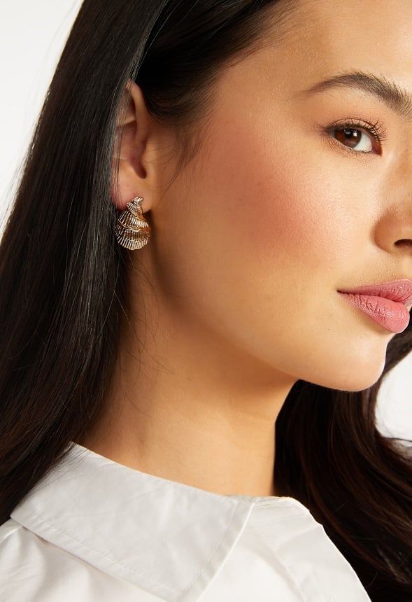 Kaia Textured Metal Shell Stud Earrings Gold 