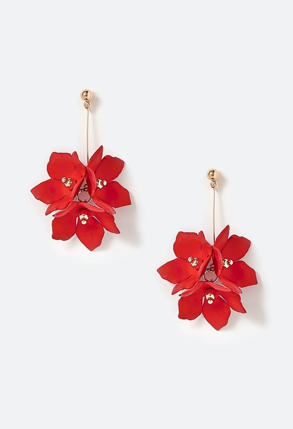 Xyla Colour Coated Petals Flowers Drop Earrings Red/ Gold