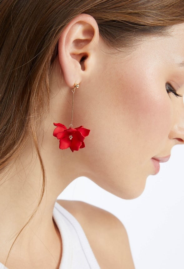 Xyla Colour Coated Petals Flowers Drop Earrings Red/ Gold