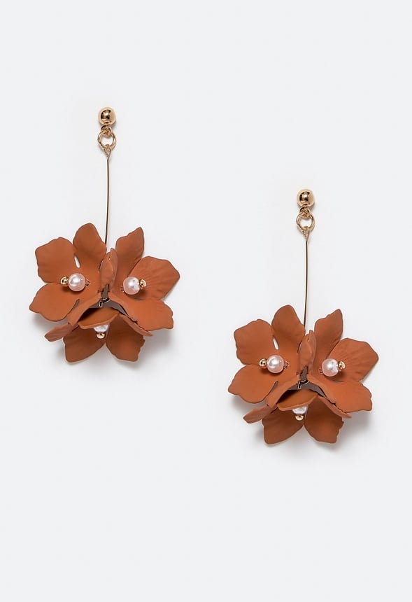 Xyla Colour Coated Petals Flowers Drop Earrings Brown/ Gold