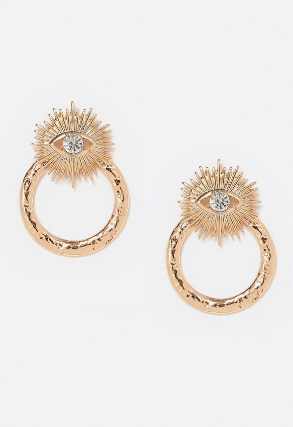 Fia Evil Eye And Textured Metal Ring Door Knocker Earrings Gold