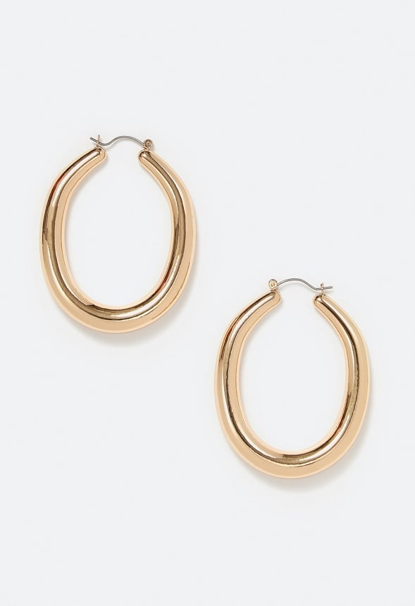 Cay Oval Smooth Tube Hoop Earrings Gold