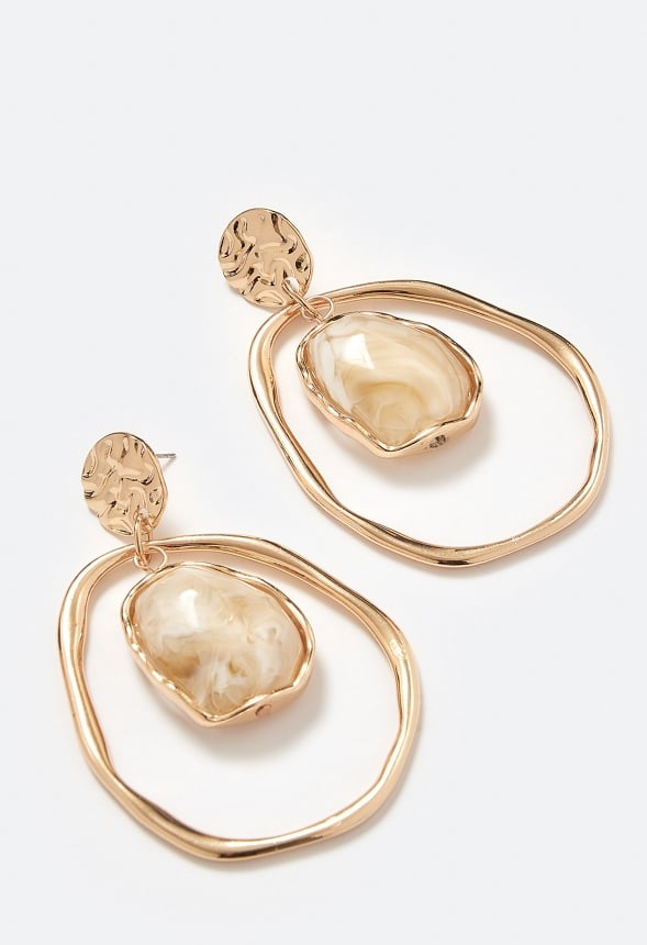 Elodie Organic Resin And Hammered Metal Drop Earrings Cream/ Gold