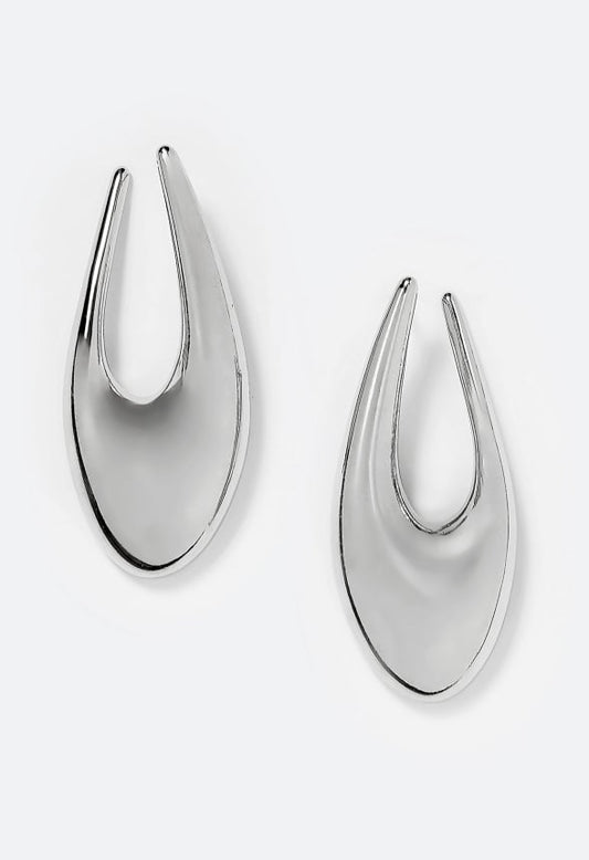 Raya Elongated Lightweight Metal Hoop Earrings Silver