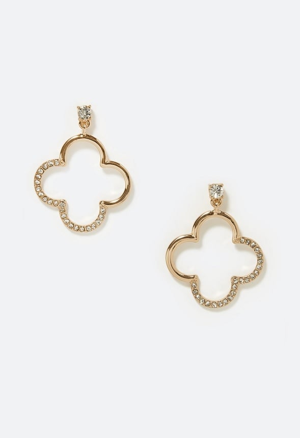 Carla Glass Stone Set Clover Shape Drop Earring Crystal/Gold