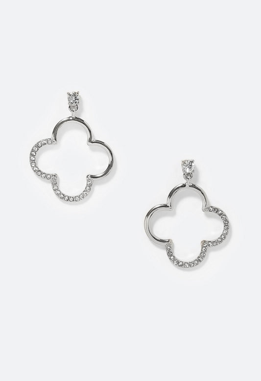 Carla Glass Stone Set Clover Shape Drop Earring Crystal/Silver