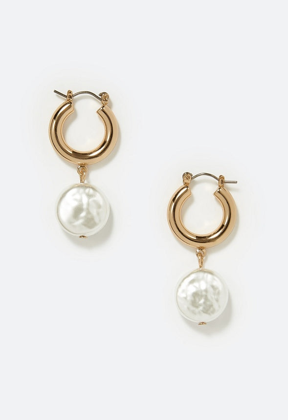 Elsa Tubular Hoop with Glass Pearl Cream/Gold