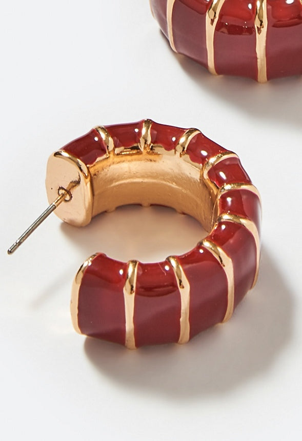 Etta Enamel Inlay Hoop Earrings Burgundy/Gold