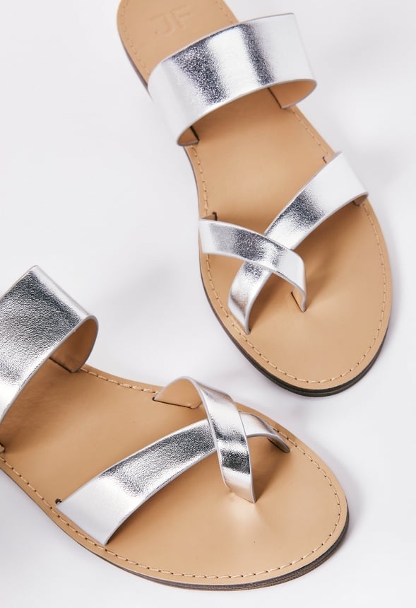 Cloey Faux Leather Slide Silver