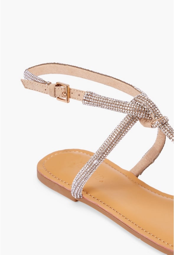 Ava Minimalist Flat Sandal Beige Embellished