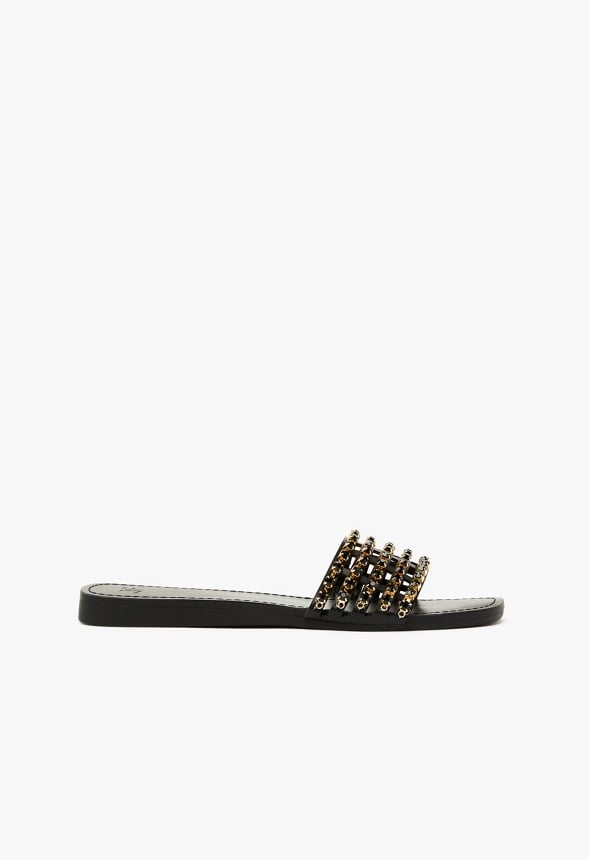 Stella Embellished Slide Sandal Black Caviar
