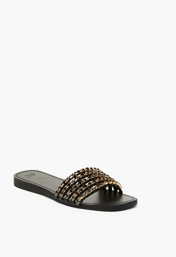 Stella Embellished Slide Sandal Black Caviar