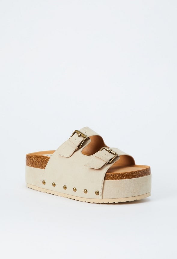Abbie Platform Slide Sandal Semolina Beige