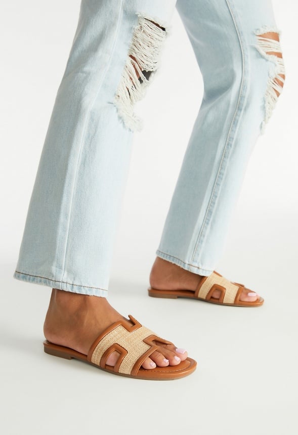 Becca Flat Slide Sandal Camel/ Dark Natural