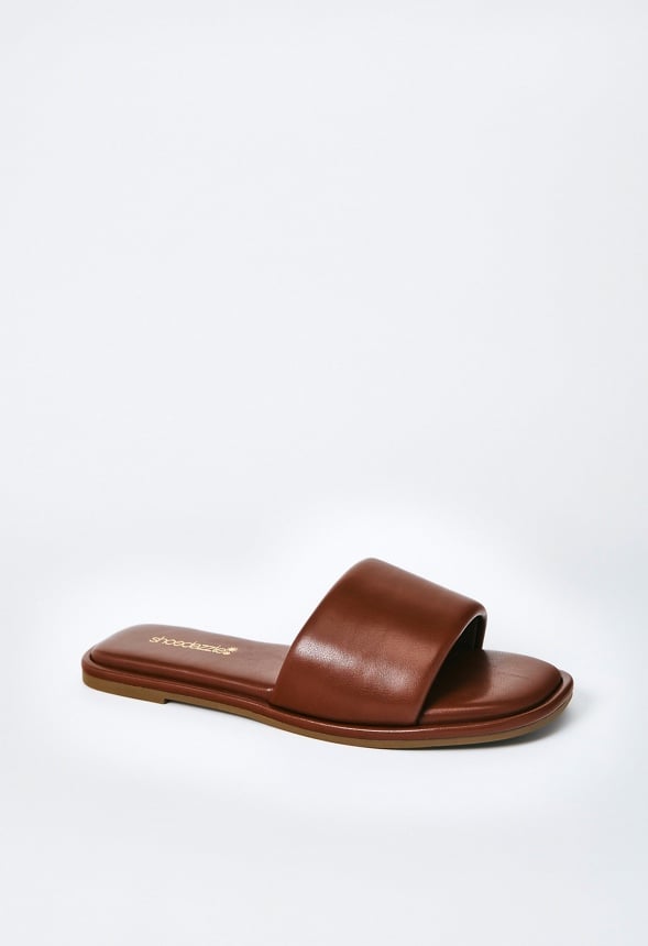 Halle Flat Slider Sandal Leather Brown