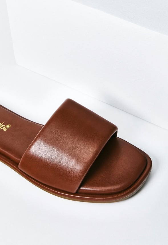 Halle Flat Slider Sandal Leather Brown