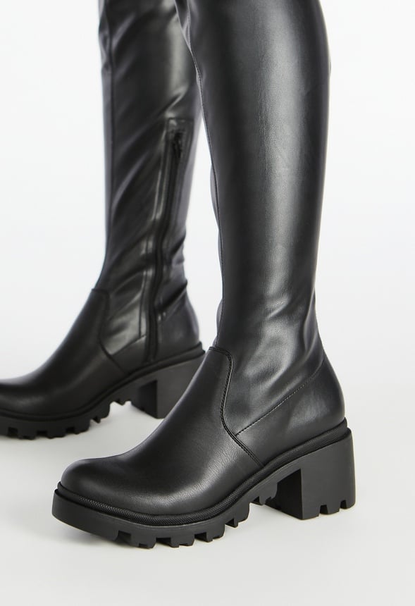 Jordane Lug Sole Over-The-Knee Boot Black