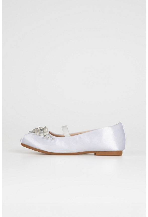 Beaded Slip On Flats White